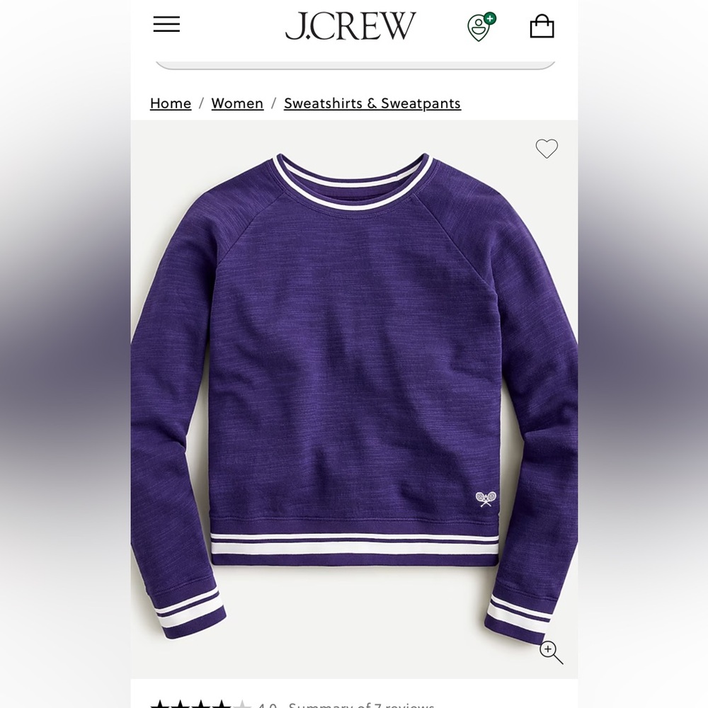 J.Crew Vintage Cotton Terry Purple tennis embroidered Sweater Size Small